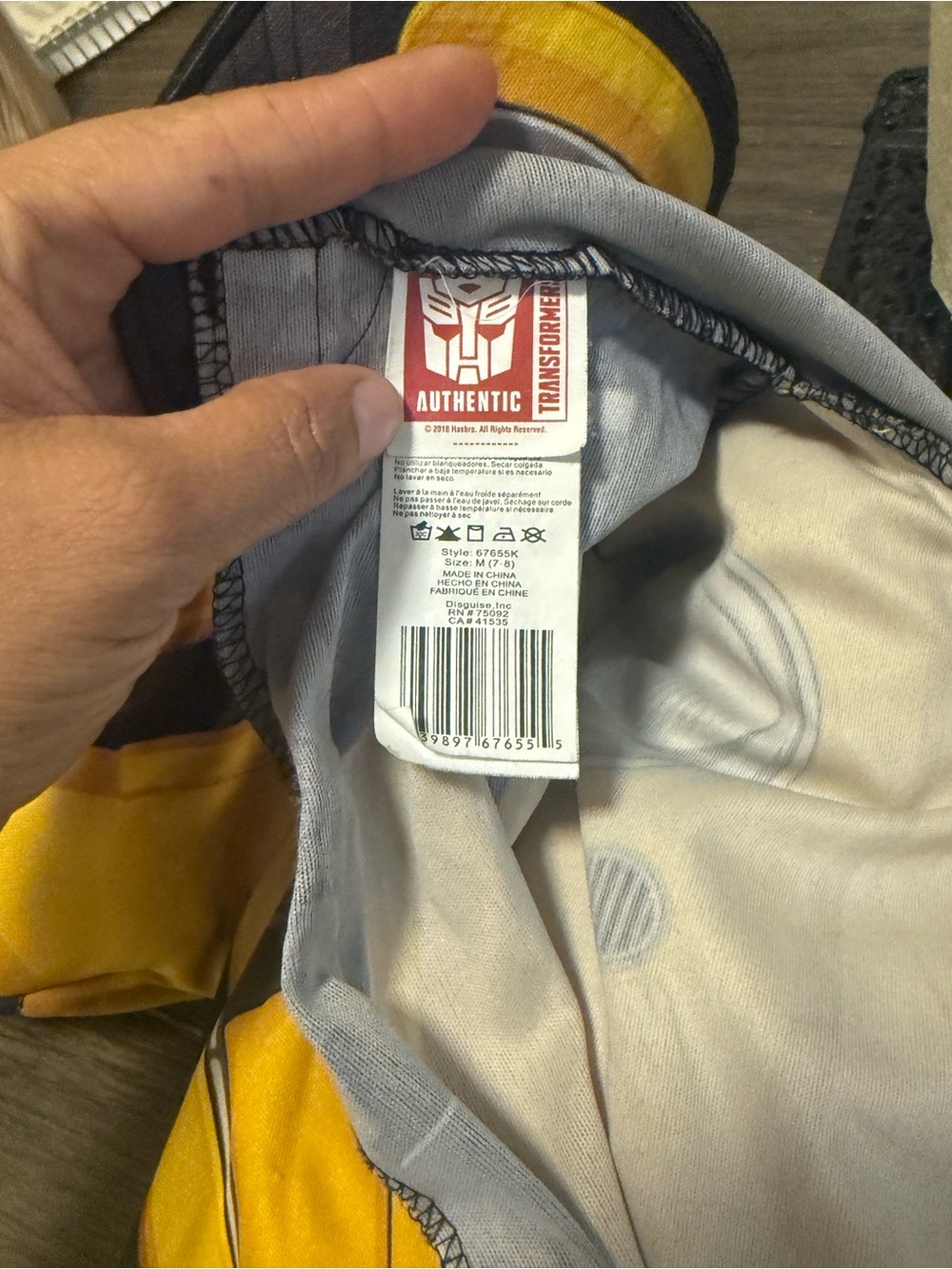 Transformers Authentic Kids Yellow Costume Top